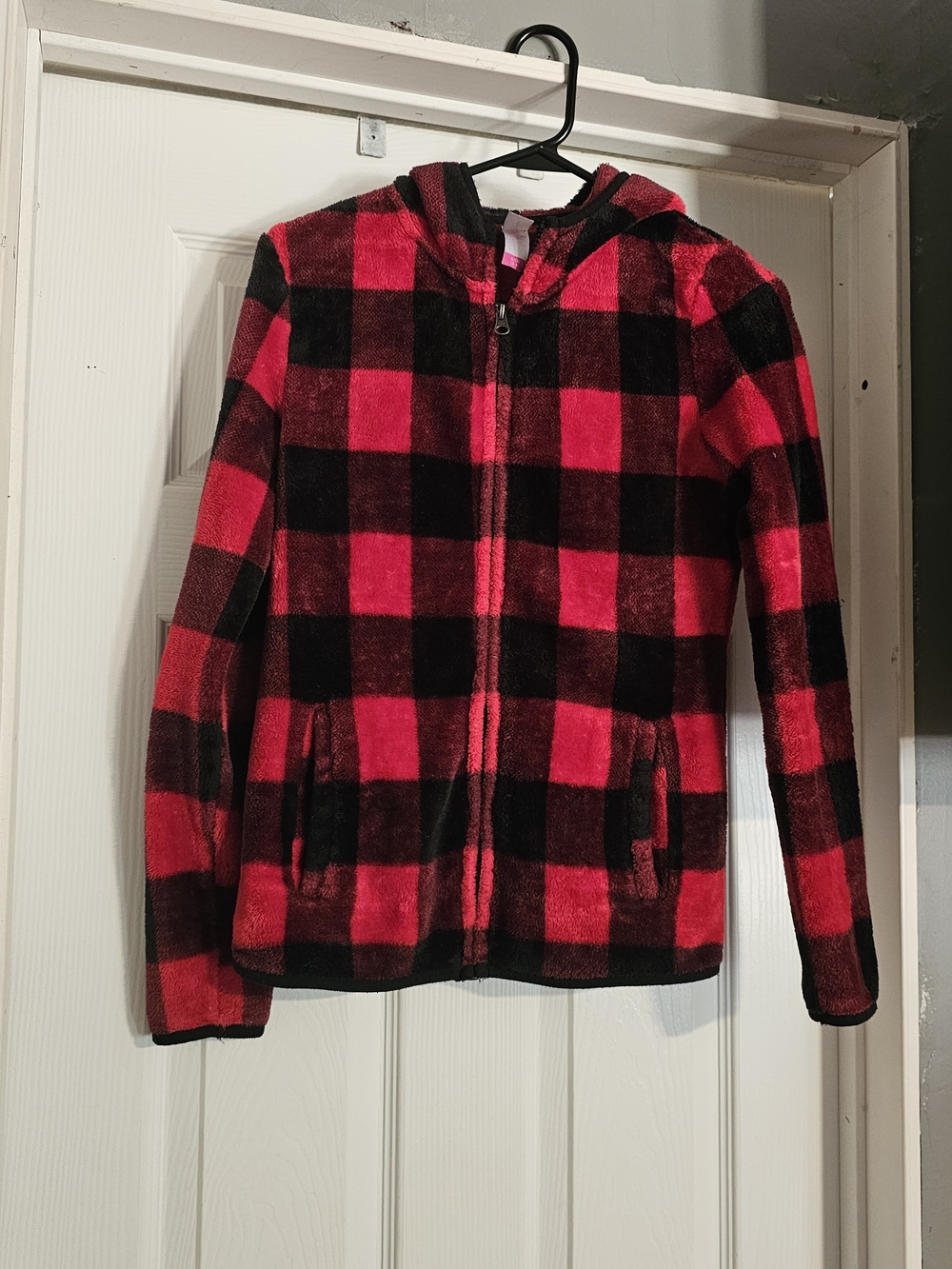 Plaid Red & Black Hooded Fleece Jacket